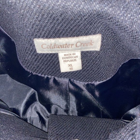 Coldwater Creek Womens Blue Coat XL 16 Military Gold Buttons Zipper Pockets - Picture 7 of 7